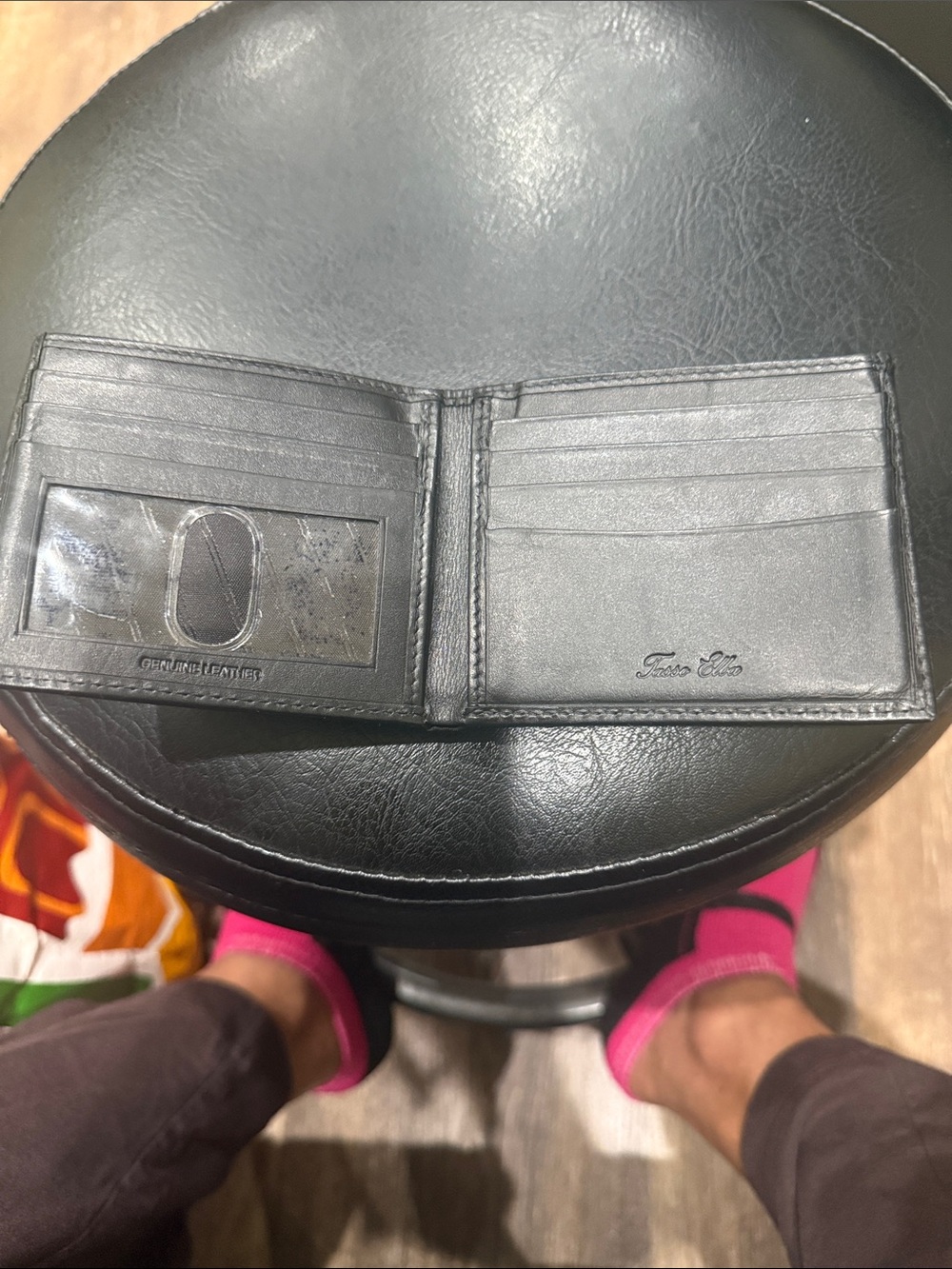 Black Leather Bi-Fold Wallet with ID Window -